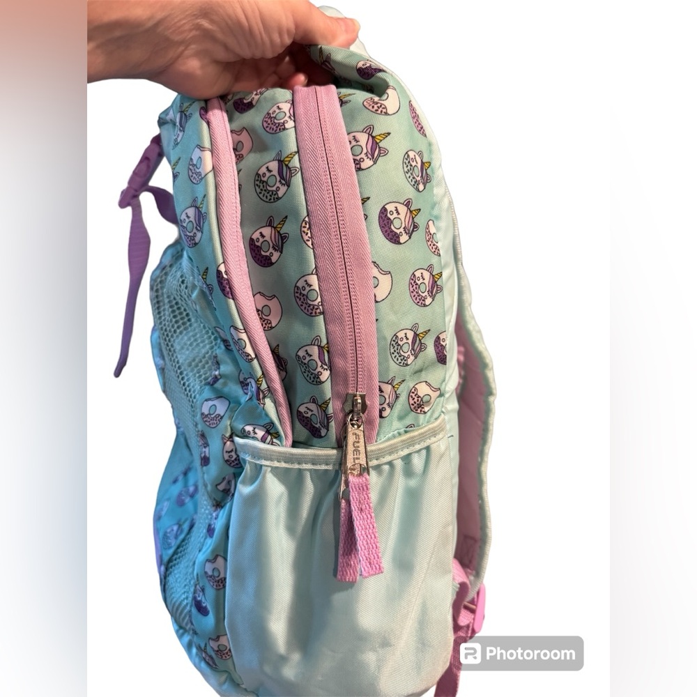 Fuel Brand Donut Themed Backpack and Pencils/pouch; Good used condition